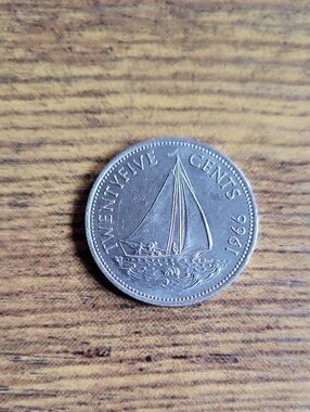 Vintage 1966 Bahamas 25 Cent Coin- Silver Tones